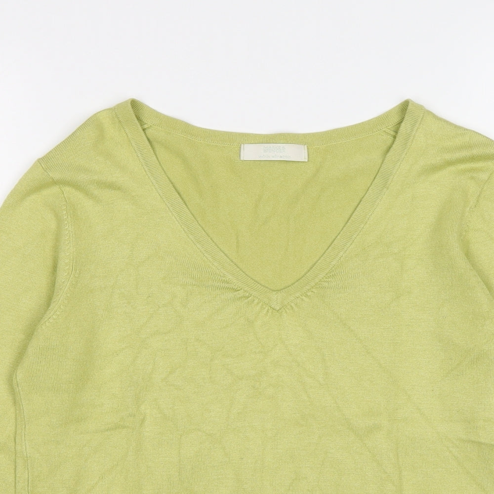 Marks and Spencer Womens Green V-Neck Viscose Pullover Jumper Size 10