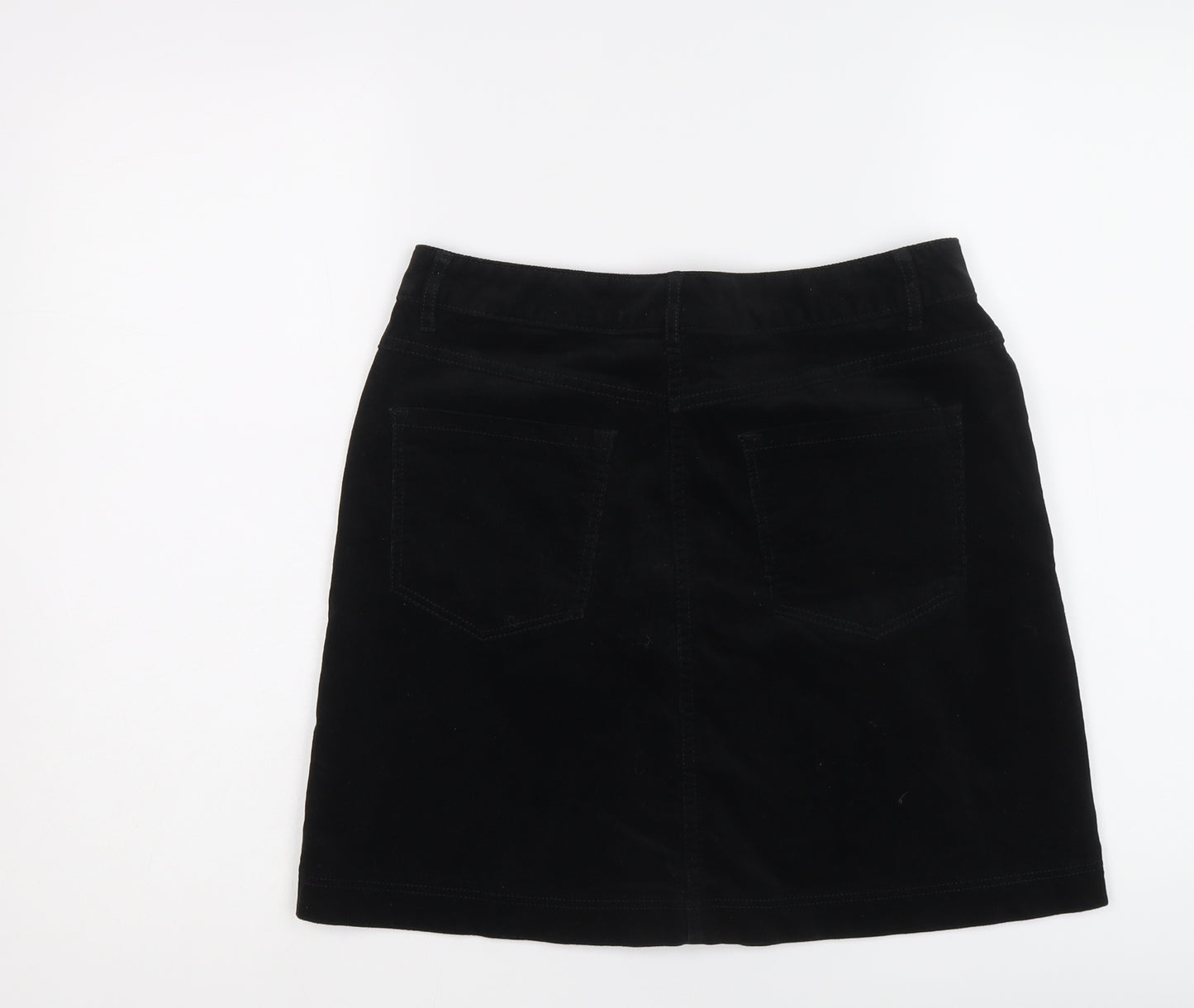 Marks and Spencer Womens Black Cotton A-Line Skirt Size 10 Button