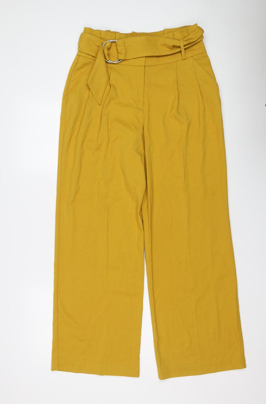 Marks and Spencer Womens Yellow Polyester Trousers Size 10 L30 in Regular Button