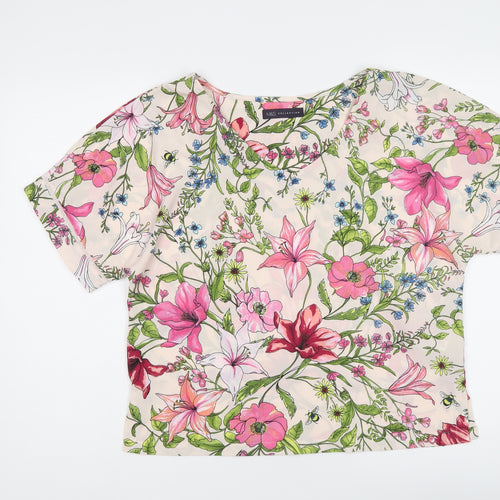 Marks and Spencer Womens Multicoloured Floral Polyester Basic T-Shirt Size 10 Round Neck