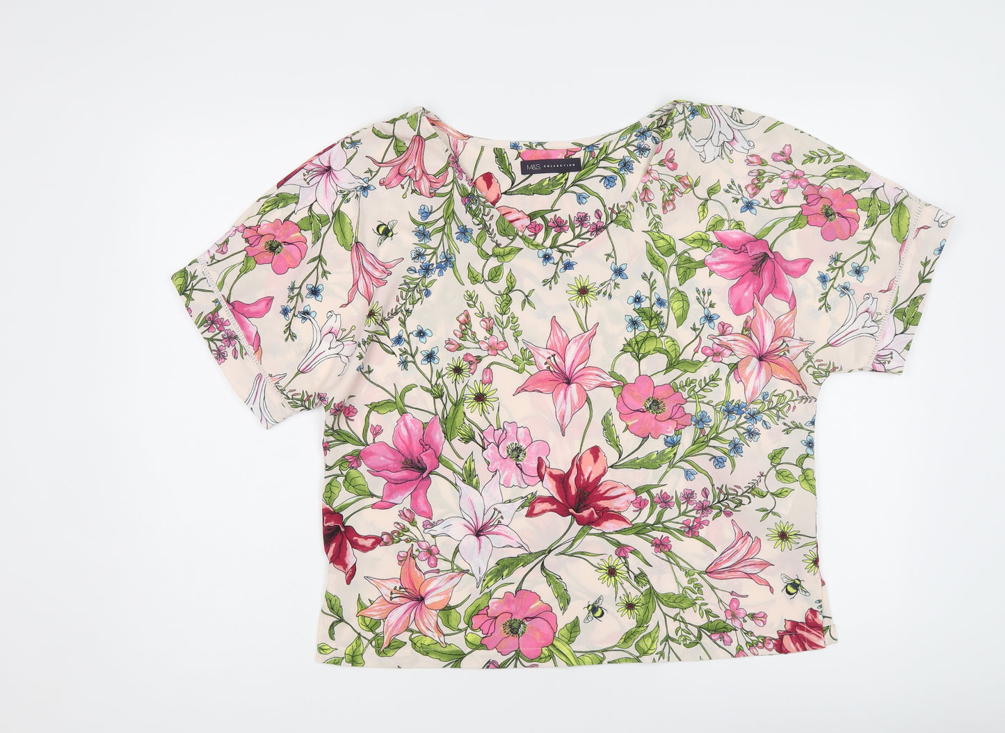 Marks and Spencer Womens Multicoloured Floral Polyester Basic T-Shirt Size 10 Round Neck