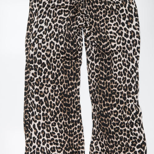 H&M Womens Brown Animal Print Viscose Trousers Size M L29 in Regular - Leopard Print