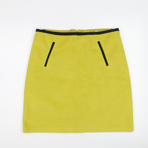 Marks and Spencer Womens Yellow Polyester A-Line Skirt Size 16 Zip