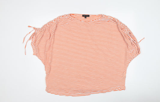 Capsule Womens Orange Striped Cotton Basic T-Shirt Size 20 Round Neck