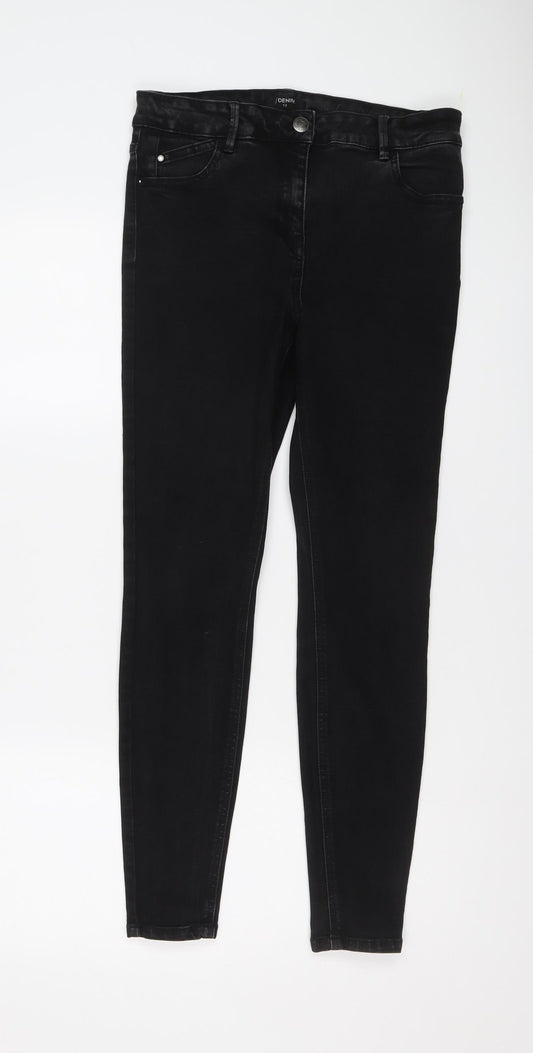 Authentic Womens Black Cotton Skinny Jeans Size 12 L27 in Regular Button