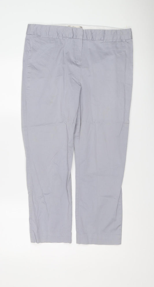Marks and Spencer Womens Grey Cotton Trousers Size 14 L24 in Regular Button