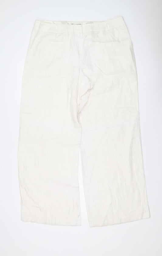 Monsoon Womens Ivory Linen Trousers Size 18 L31 in Regular Button