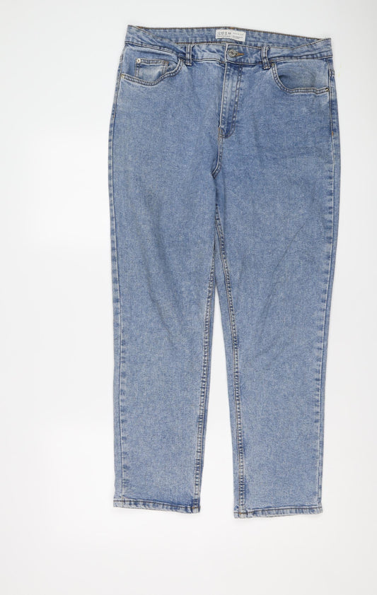 Denim & Co. Womens Blue Cotton Boyfriend Jeans Size 12 L26 in Regular Button