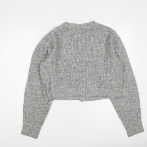 H&M Womens Grey V-Neck Polyester Cardigan Jumper Size XL