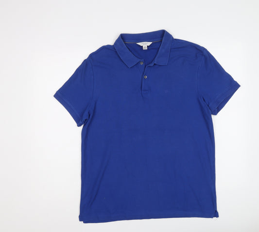 Calvin Klein Mens Blue Cotton Polo Size L Collared Button