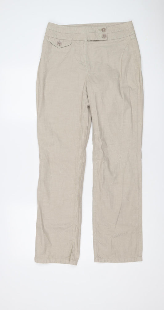 Per Una Womens Beige Cotton Carrot Trousers Size 10 L30 in Regular Button