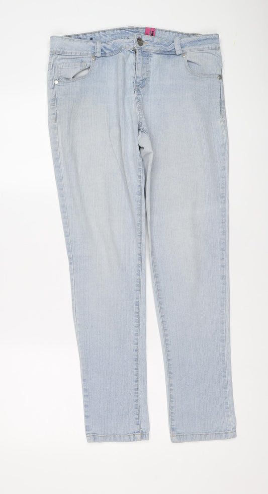 New Look Womens Blue Cotton Straight Jeans Size 14 L29 in Regular Button