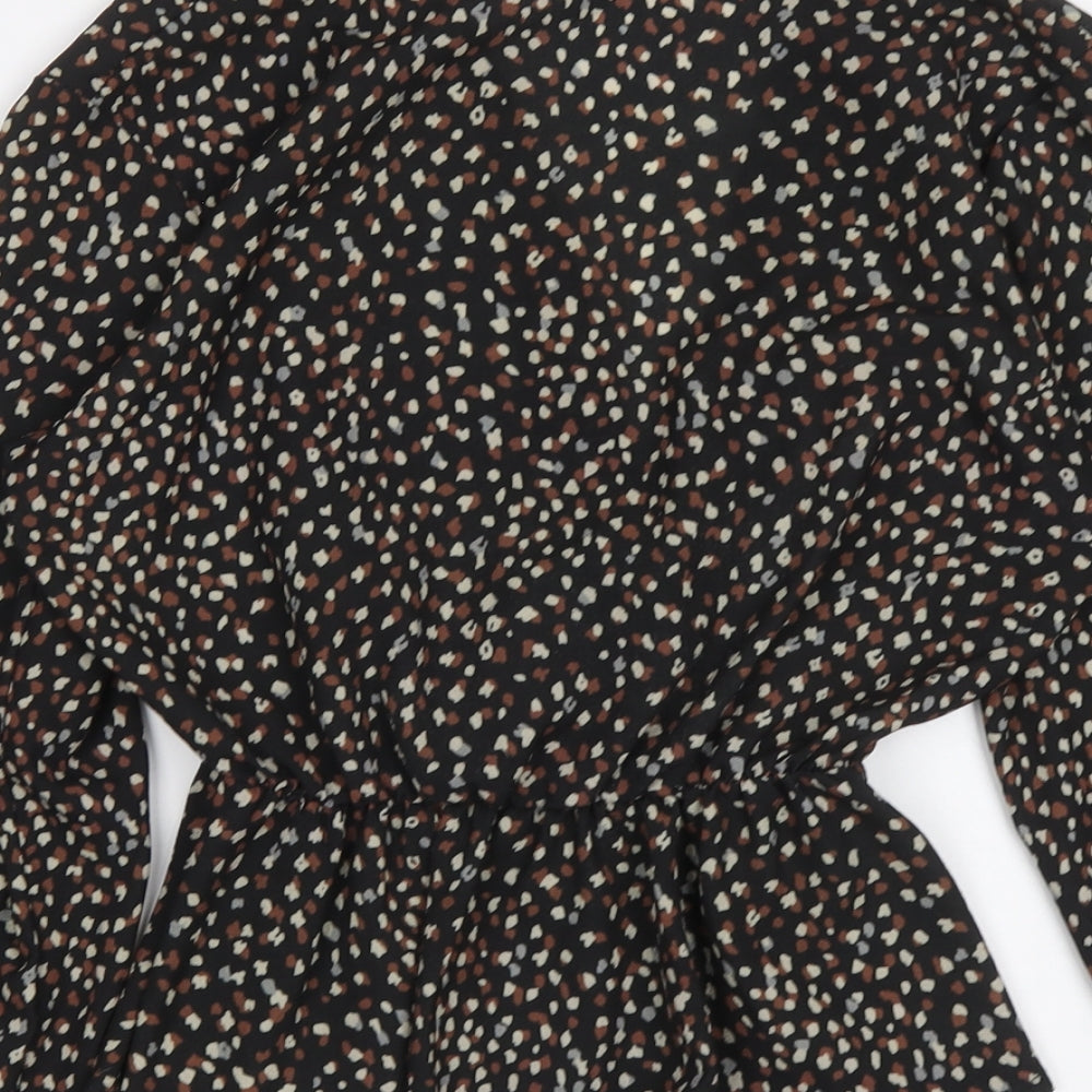 Boohoo Womens Black Geometric Polyester Basic Blouse Size 8 V-Neck