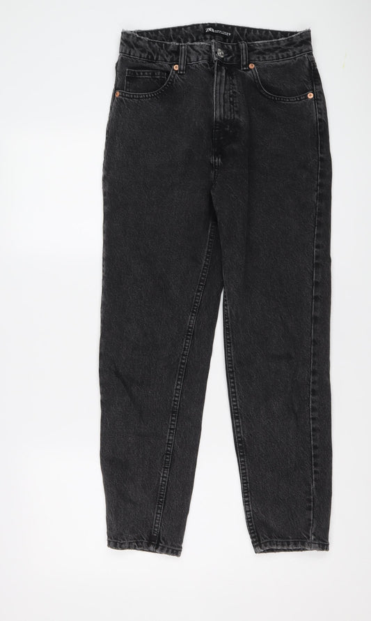 Zara Womens Grey Cotton Boyfriend Jeans Size 8 L26 in Regular Button