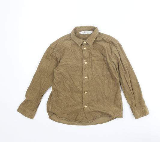 H&M Boys Brown Cotton Basic Button-Up Size 6-7 Years Collared Button