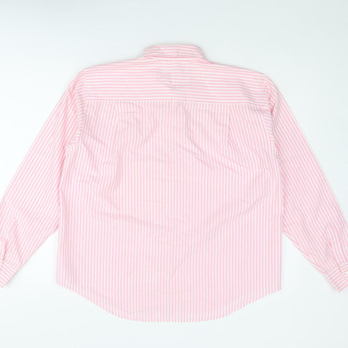 Lands' End Womens Pink Striped Cotton Basic Button-Up Size 14 Collared