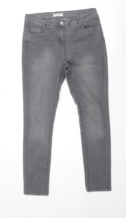 Papaya Womens Grey Cotton Skinny Jeans Size 14 Regular Zip