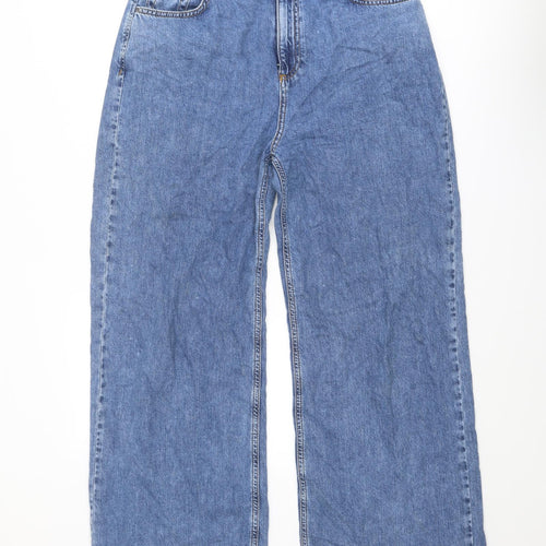 TU Womens Blue Cotton Wide-Leg Jeans Size 14 Regular Zip