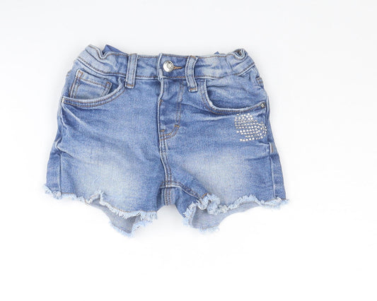 Denim & Co. Girls Blue Cotton Cut-Off Shorts Size 3-4 Years Regular