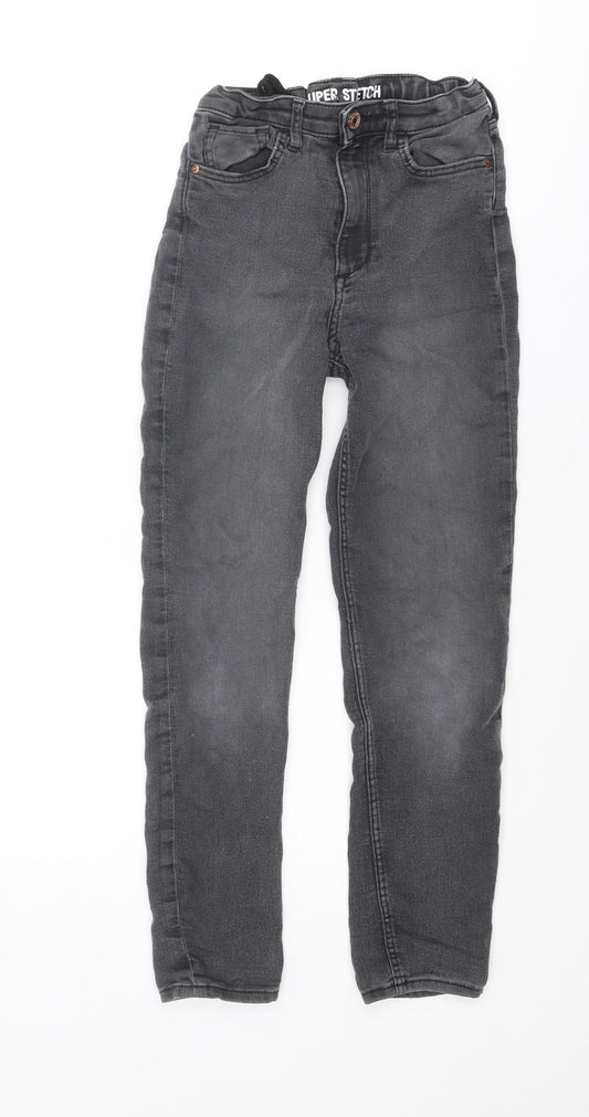 H&M Boys Grey Cotton Skinny Jeans Size 9 Years Regular Zip