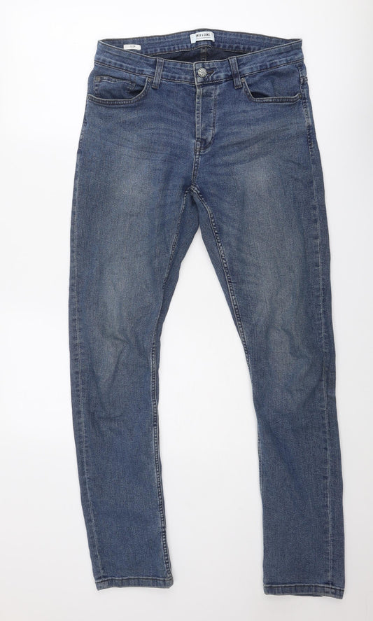 ONLY & SONS Mens Blue Cotton Straight Jeans Size 32 in Regular Zip