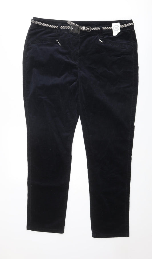 C&A Womens Black Cotton Chino Trousers Size 18 Regular Zip