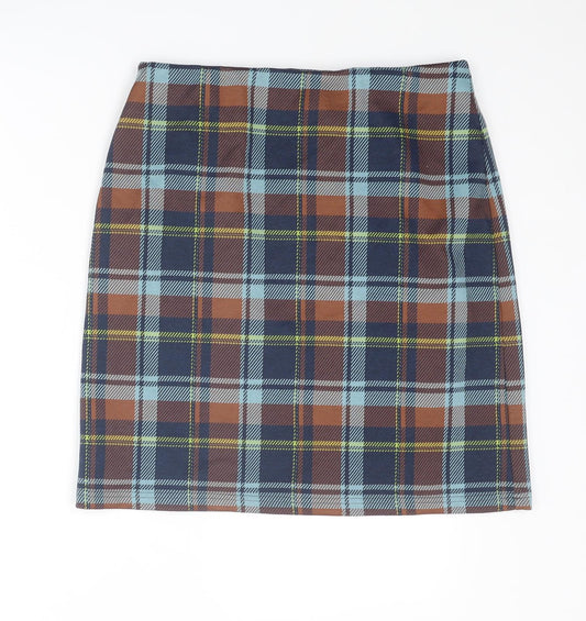 Marks and Spencer Womens Multicoloured Plaid Polyester A-Line Skirt Size 12