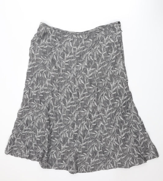 Classic Womens Grey Geometric Linen Swing Skirt Size 18 Zip - Leaf pattern