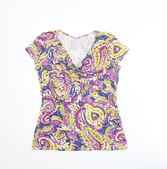 Wallis Womens Multicoloured Geometric Viscose Basic T-Shirt Size 14 V-Neck