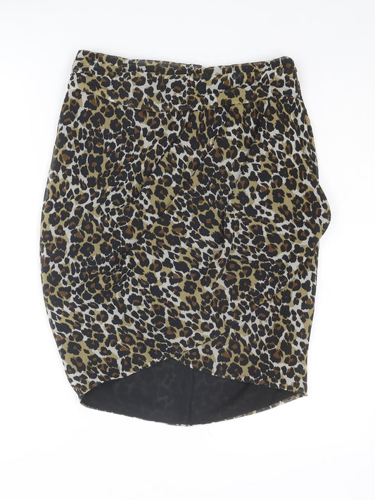 Mango Womens Multicoloured Animal Print Polyester A-Line Skirt Size 8 Zip - Leopard pattern