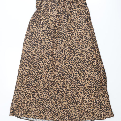 New Look Womens Brown Animal Print Polyester Peasant Skirt Size 8 - Leopard pattern