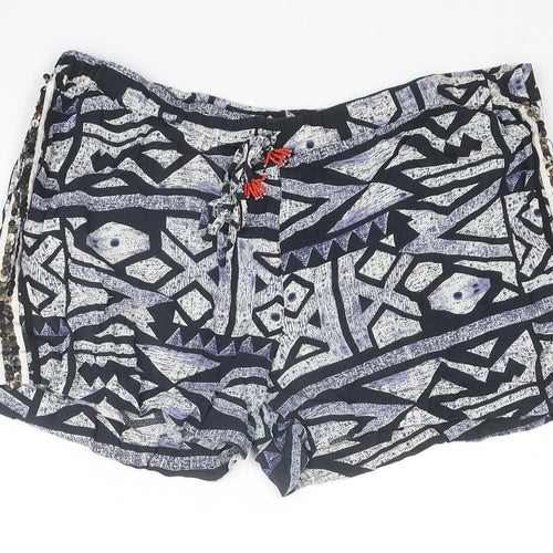 River Island Womens Multicoloured Geometric Viscose Basic Shorts Size 10 Regular Drawstring