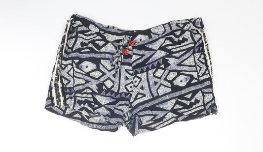 River Island Womens Multicoloured Geometric Viscose Basic Shorts Size 10 Regular Drawstring