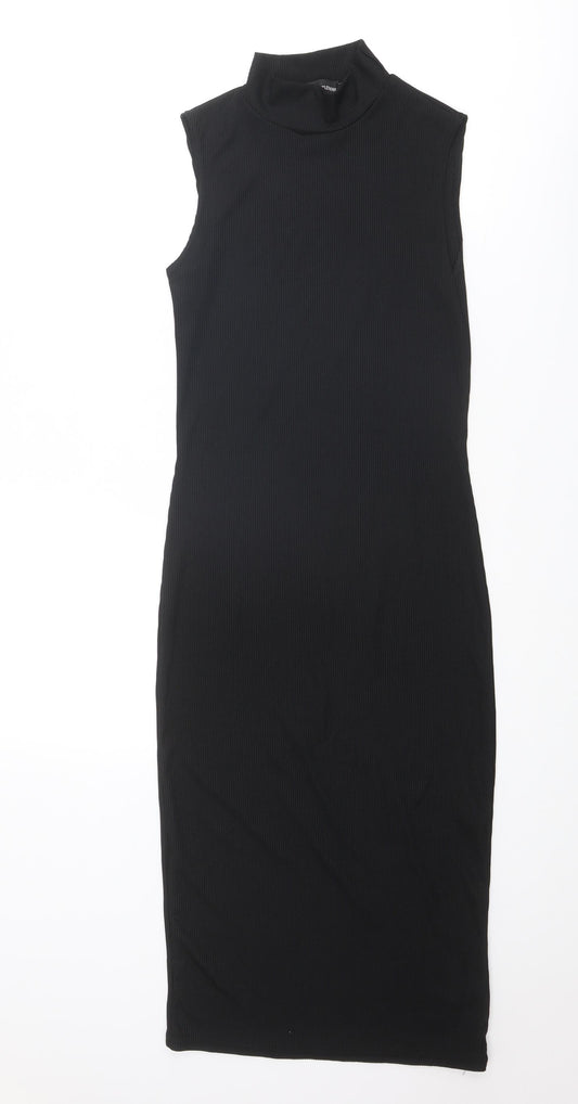 PRETTYLITTLETHING Womens Black Polyester Bodycon Size 8 Round Neck Pullover
