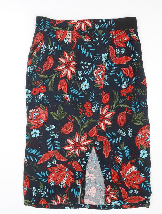 Warehouse Womens Multicoloured Floral Viscose A-Line Skirt Size 14 Zip