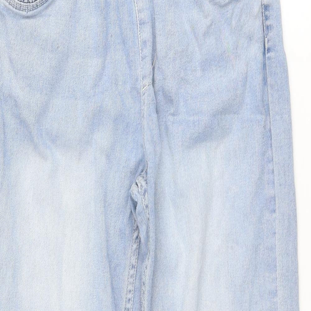 H&M Girls Blue Cotton Tapered Jeans Size 9-10 Years Regular Drawstring