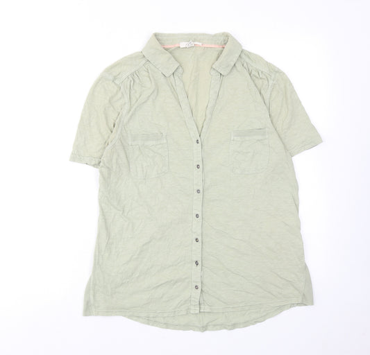 White Stuff Womens Green Cotton Basic Button-Up Size 14 Collared