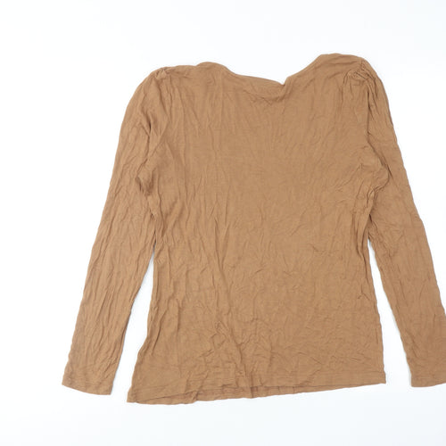 Warehouse Womens Brown Viscose Basic T-Shirt Size 12 Round Neck
