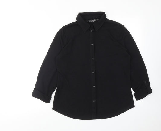 Dorothy Perkins Womens Black Polyester Basic Button-Up Size 12 Collared