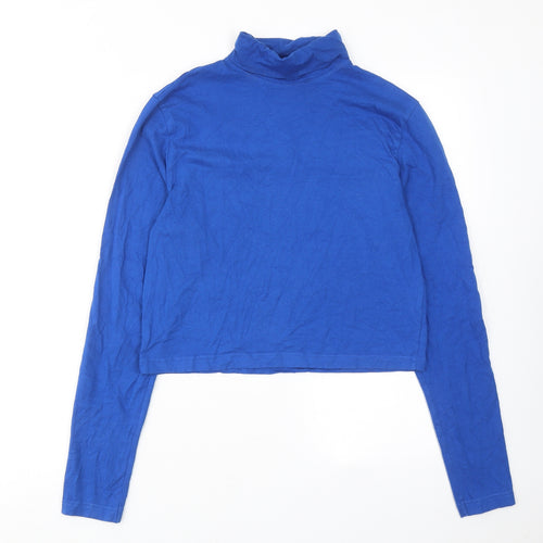 H&M Womens Blue Cotton Basic T-Shirt Size L Roll Neck