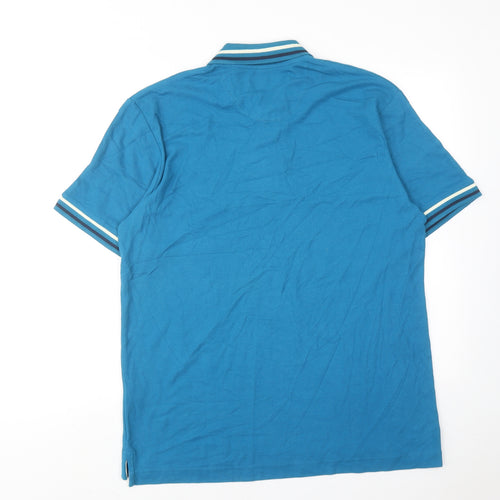 Pierre Cardin Mens Blue Colourblock Cotton Polo Size M Collared Button