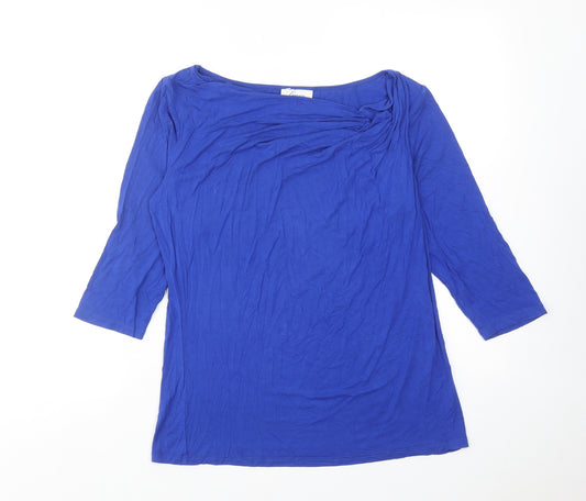Linea Womens Blue Viscose Basic T-Shirt Size L Cowl Neck