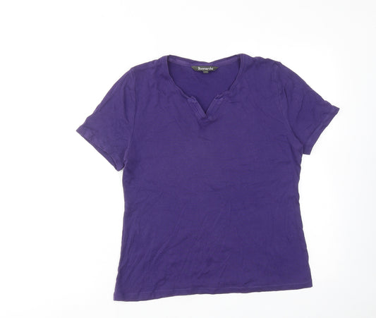 Bonmarché Womens Purple Cotton Basic T-Shirt Size 10 V-Neck