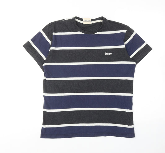 Lee Cooper Mens Multicoloured Striped Cotton T-Shirt Size M Round Neck
