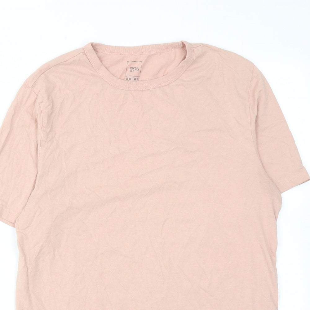 River Island Mens Pink Cotton T-Shirt Size M Round Neck