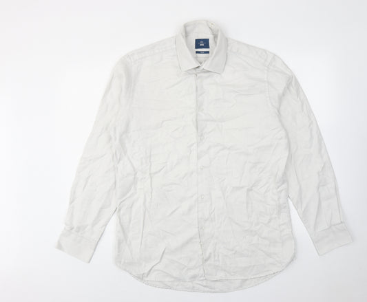 Moss Mens White Cotton Dress Shirt Size 16.5 Collared Button