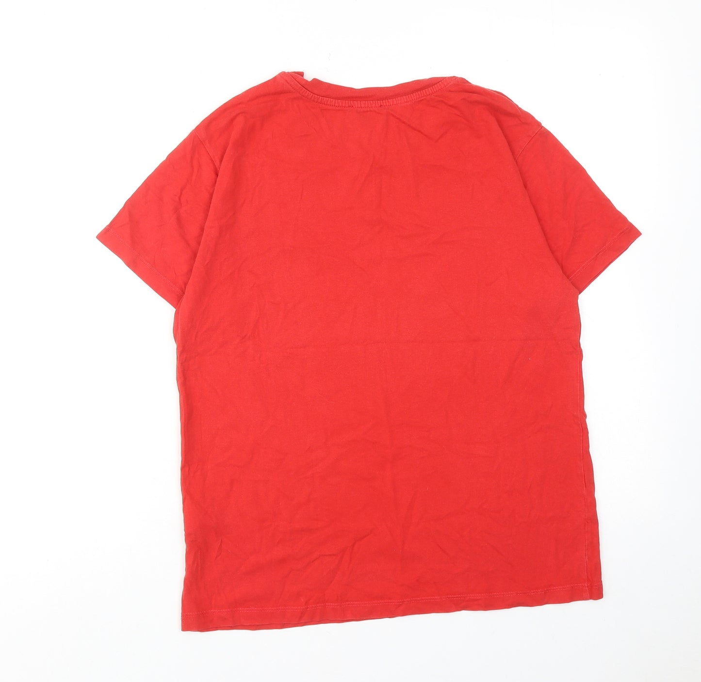 Topshop Womens Red Cotton Basic T-Shirt Size 8 Round Neck - No Worries, Be Happy
