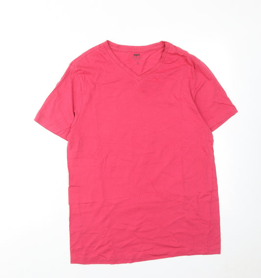 Max Womens Pink Cotton Basic T-Shirt Size M V-Neck