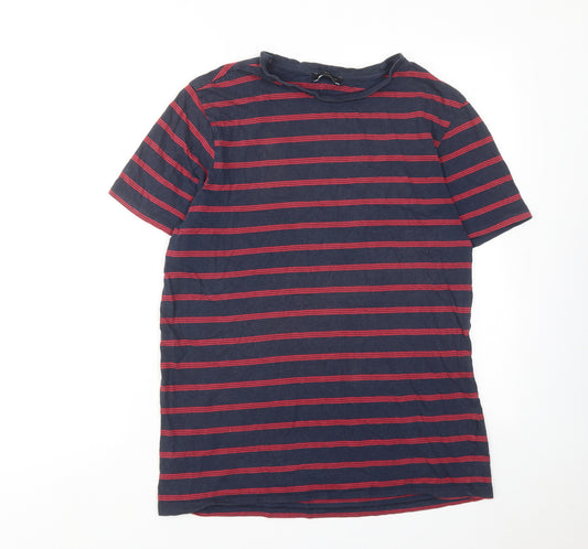 New Look Mens Blue Striped Cotton T-Shirt Size M Round Neck