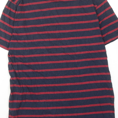 New Look Mens Blue Striped Cotton T-Shirt Size M Round Neck